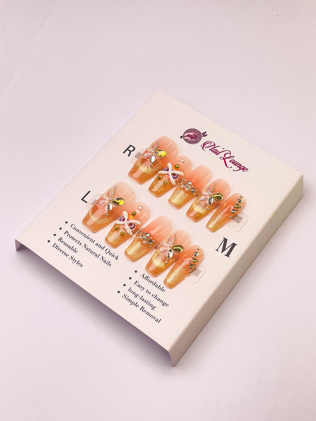 Butterfly Lion Dance Press-On Acrylic Nails – Medium Coffin Shape