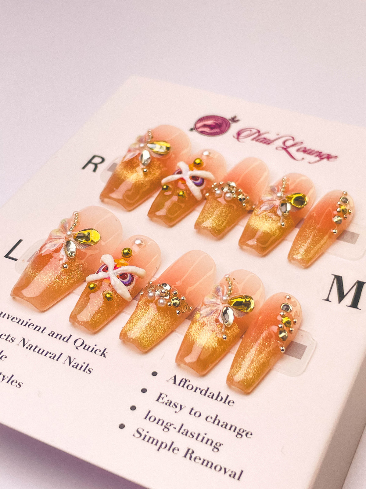 Butterfly Lion Dance Press-On Acrylic Nails – Medium Coffin Shape