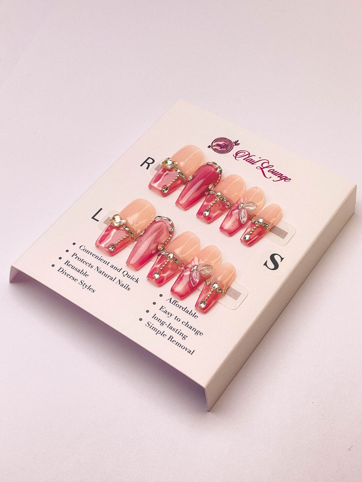 Butterfly Light Swirl Press-On Acrylic Nails – Medium Coffin Shape