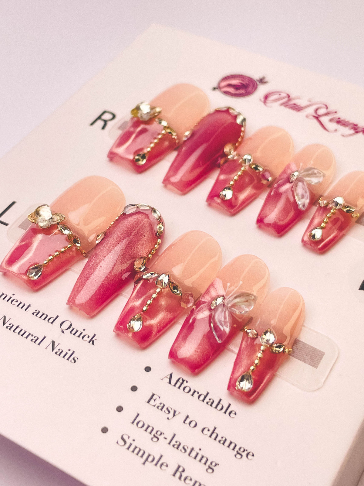 Butterfly Light Swirl Press-On Acrylic Nails – Medium Coffin Shape