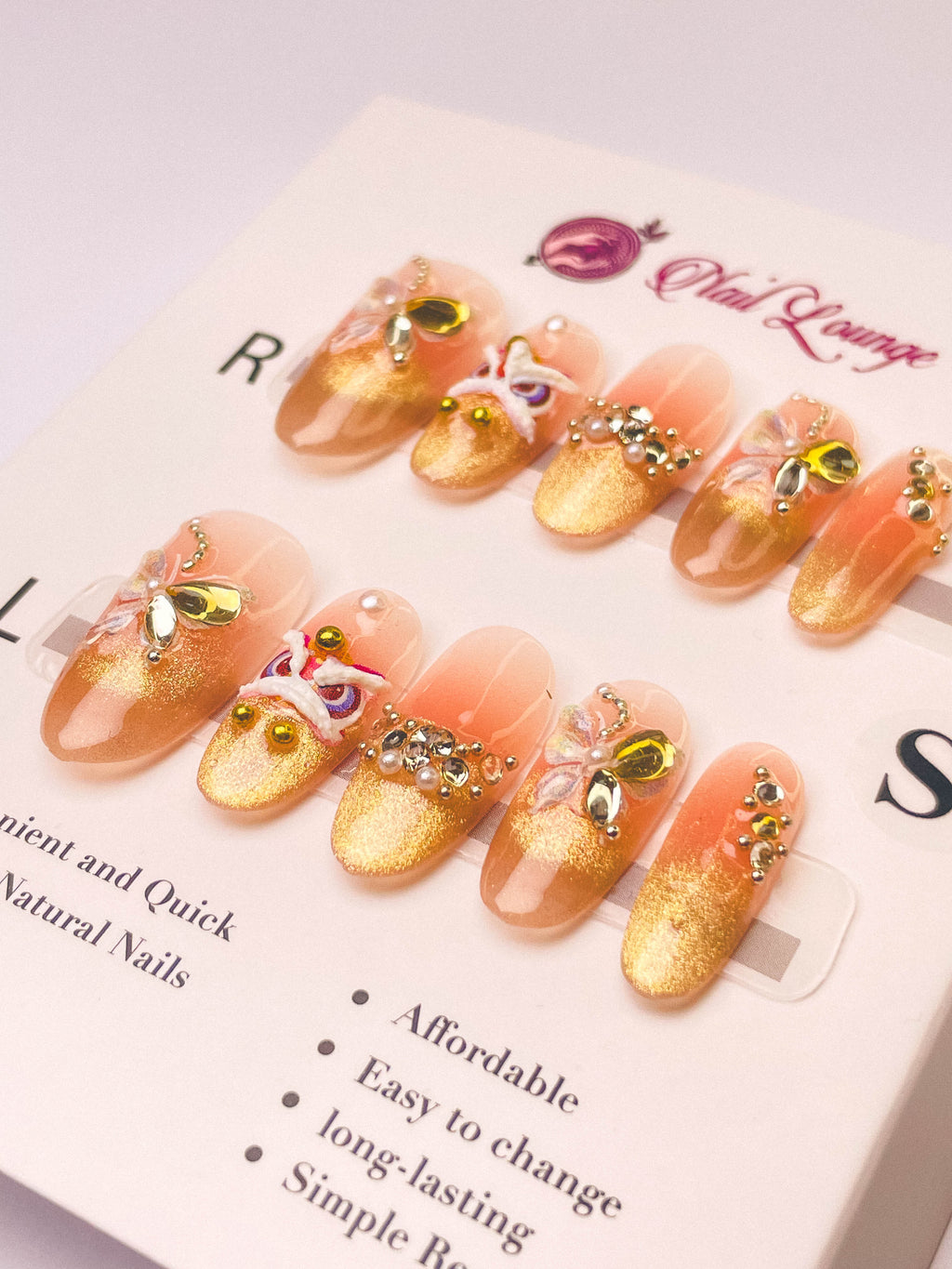 Butterfly Lion Dance Press-On Acrylic Nails – Medium Oval Shape