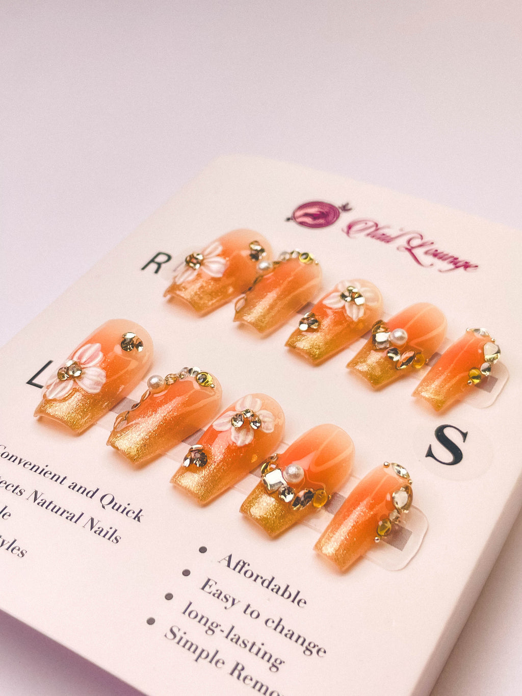 Petal Moon Shadow Press-On Acrylic Nails – Short Coffin Shape