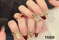 Wine Red French & Golden Velvet Heart Gem Almond