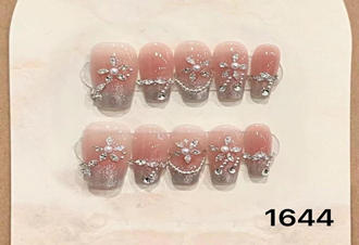 Blush Pink Shimmer French Crystal Flower Squoval