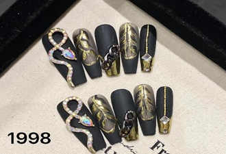 Matte Black Snake & Gold Leaf Coffin