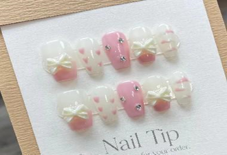 Pink Heart & 3D Bow Milky White Short Squoval