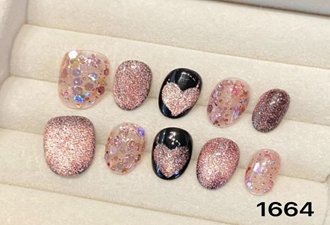 Rose Gold Glitter Heart & Black Short Oval